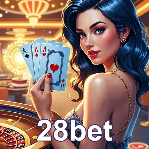 Imagem do site 28bet mostrando jogos de cassino e apostas ao vivo, com o logo destacado na tela.